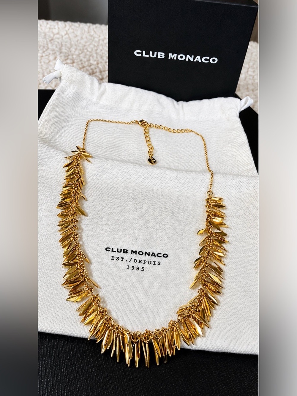 Club Monaco Gold Statement Fringe Necklace with Original Dust Bag & Box ✨